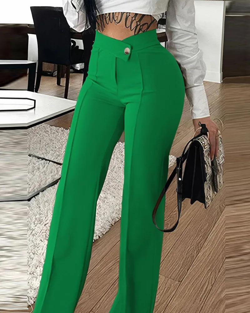 Fashion Slim Straight-leg Pants With Buckle Elegant