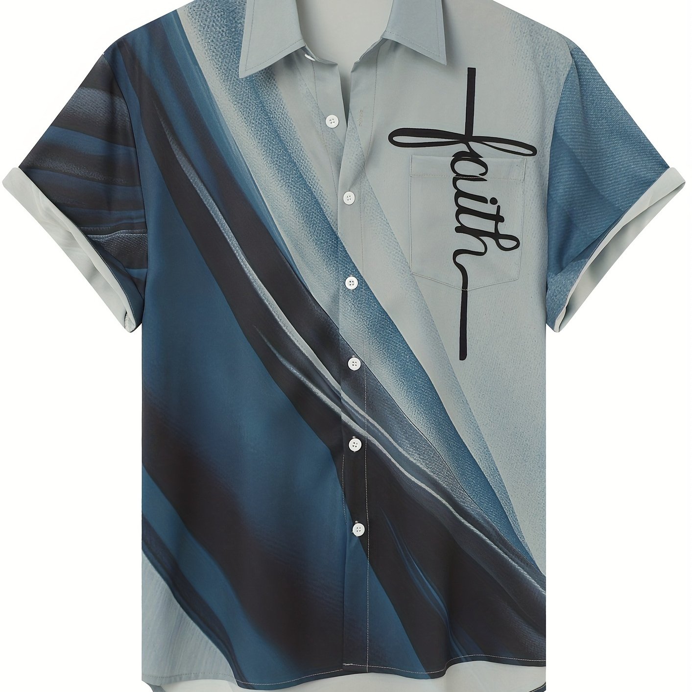 Men'S Casual Short Sleeve Shirt with Lapel Collar, Summer