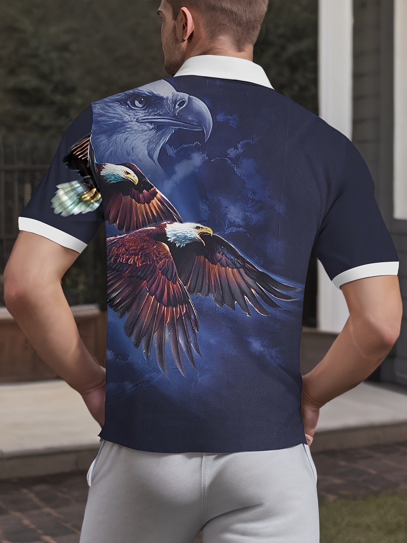 Men's Eagle Print Shirt - Casual & Formal, Short Sleeve, Breathable Polyester, Summer Wear
