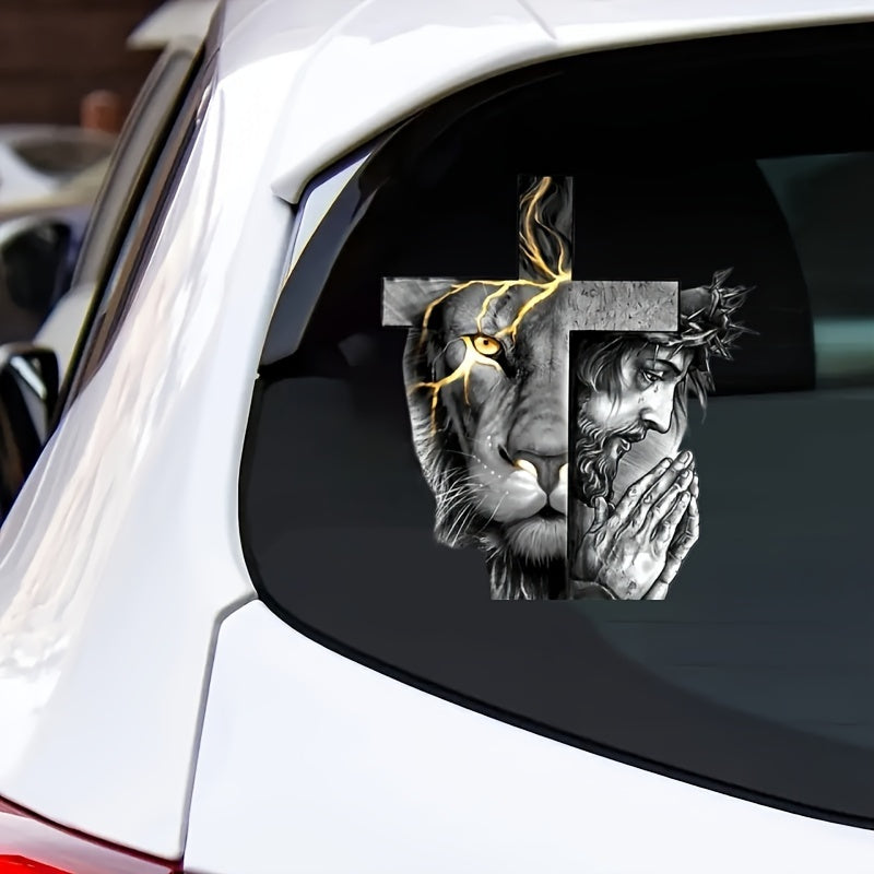 Lion Cross Decal Sticker for Laptop, Tumbler, Windows, Wall Art, Car