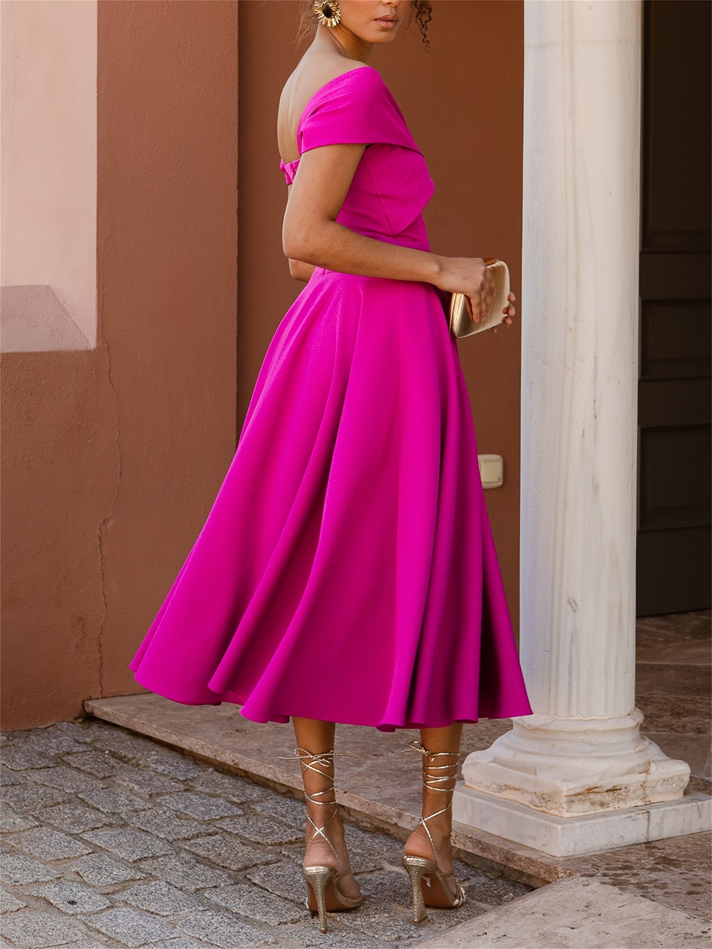 Off The Shoulder Wedding Guest Midi Dress, Party Dress,