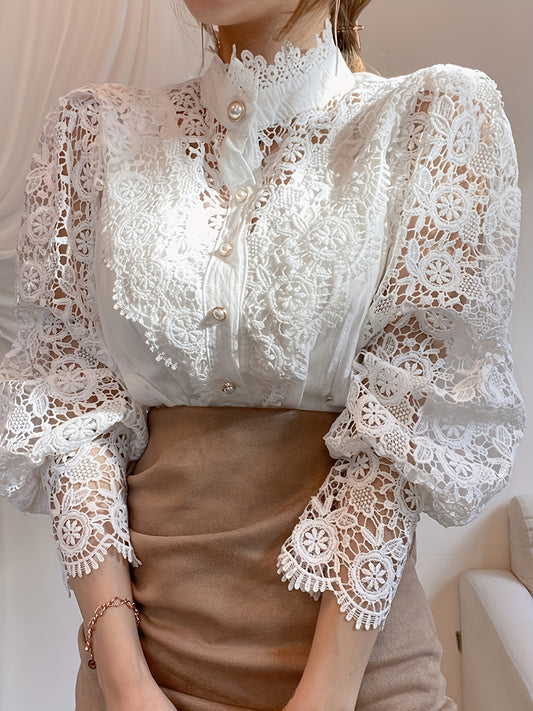 Victorian Lace Tops For Women Pearl Button Down Causal Elegant Vintage Shirt For Women