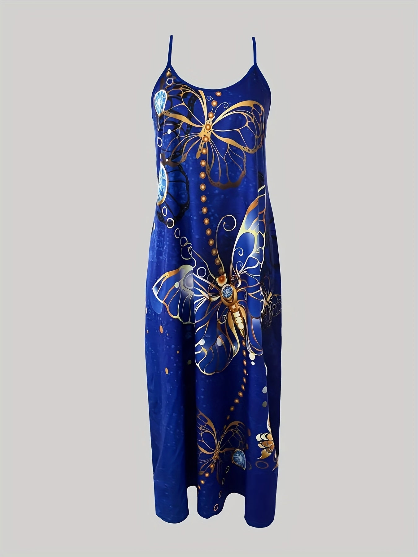 Fashion Women's V-neck Dress Set, Casual Butterfly Print Dress