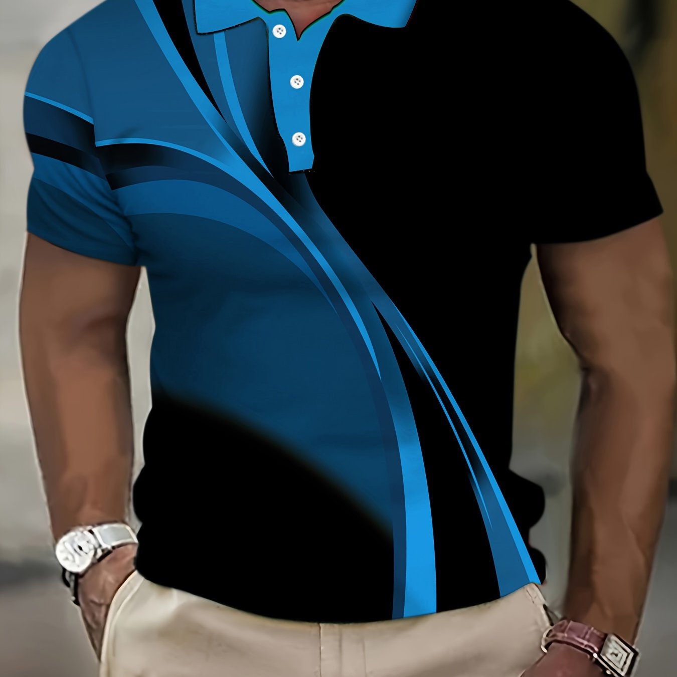 Plus Size Men's 3D Stripes Pattern Graphic Print Golf T-shirt