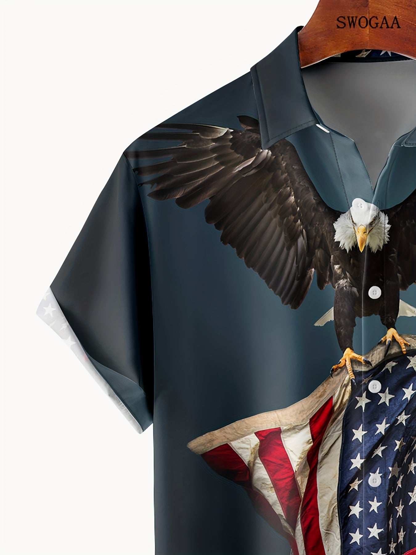 Men's 3D American Flag & Eagle Graphic Print Shirt For Summer, Hawaiian Style Short Sleeve Beach Shirt For Big & Tall Guys, Plus Size