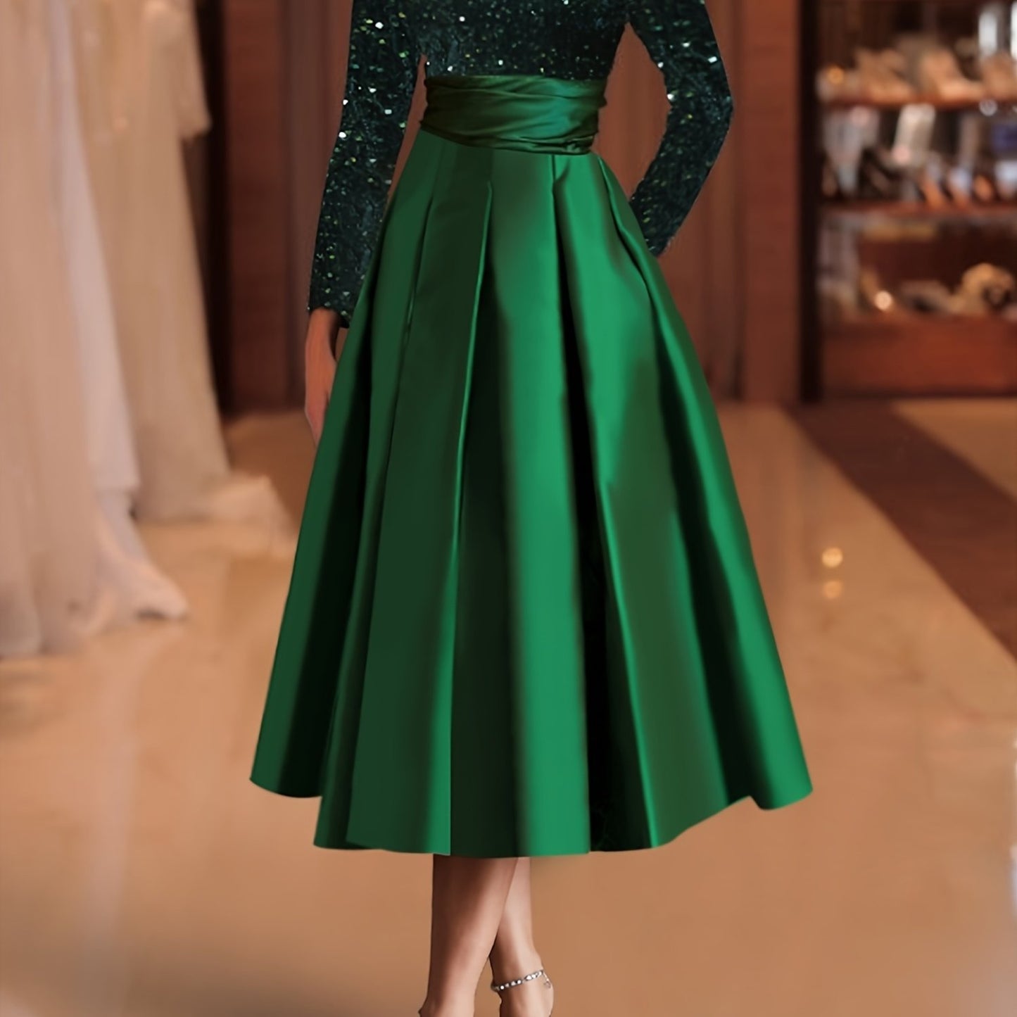 Elegant Satin Midi Dress for Women, Velvet