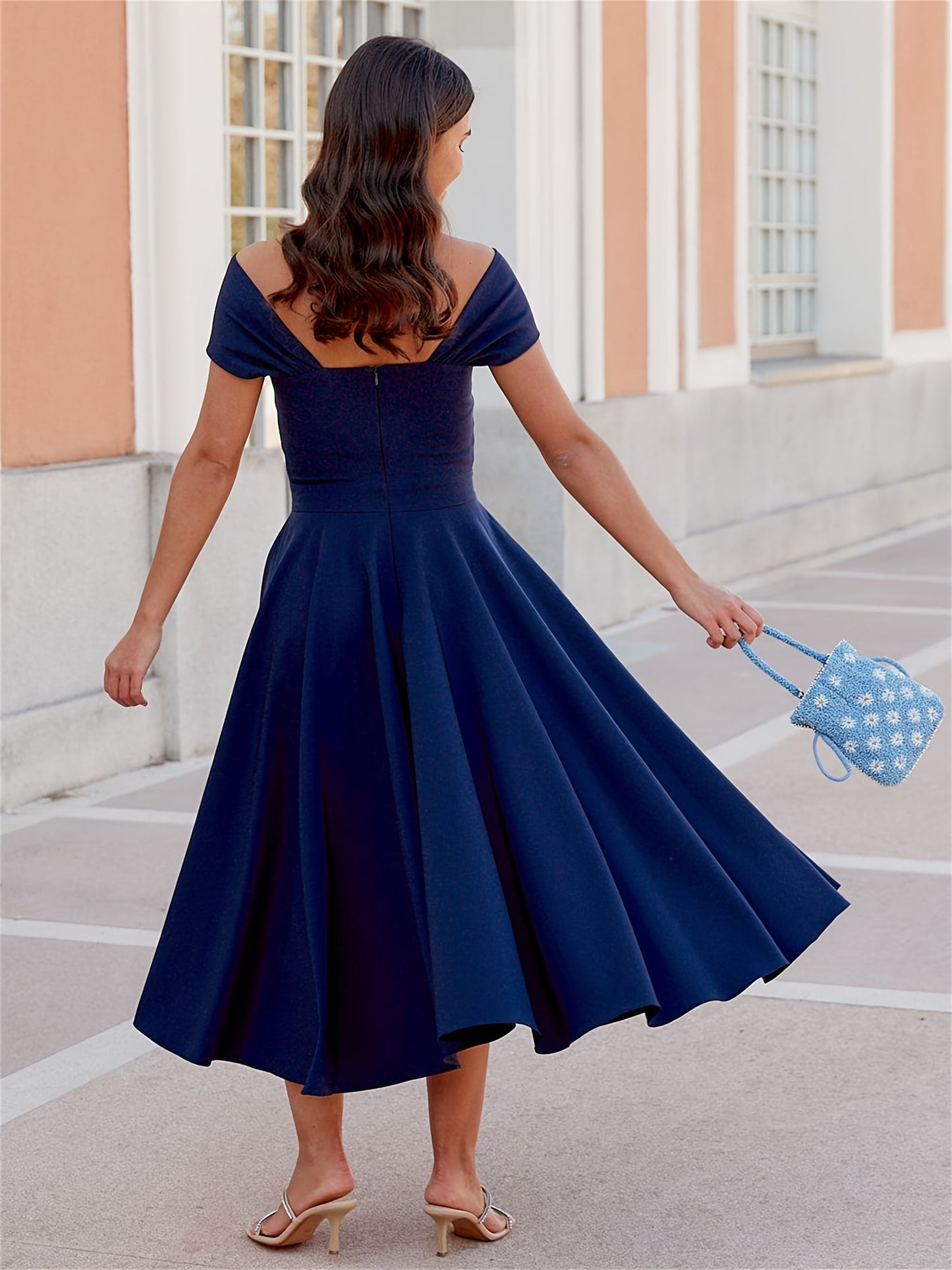 Off The Shoulder Wedding Guest Midi Dress, Party Dress,