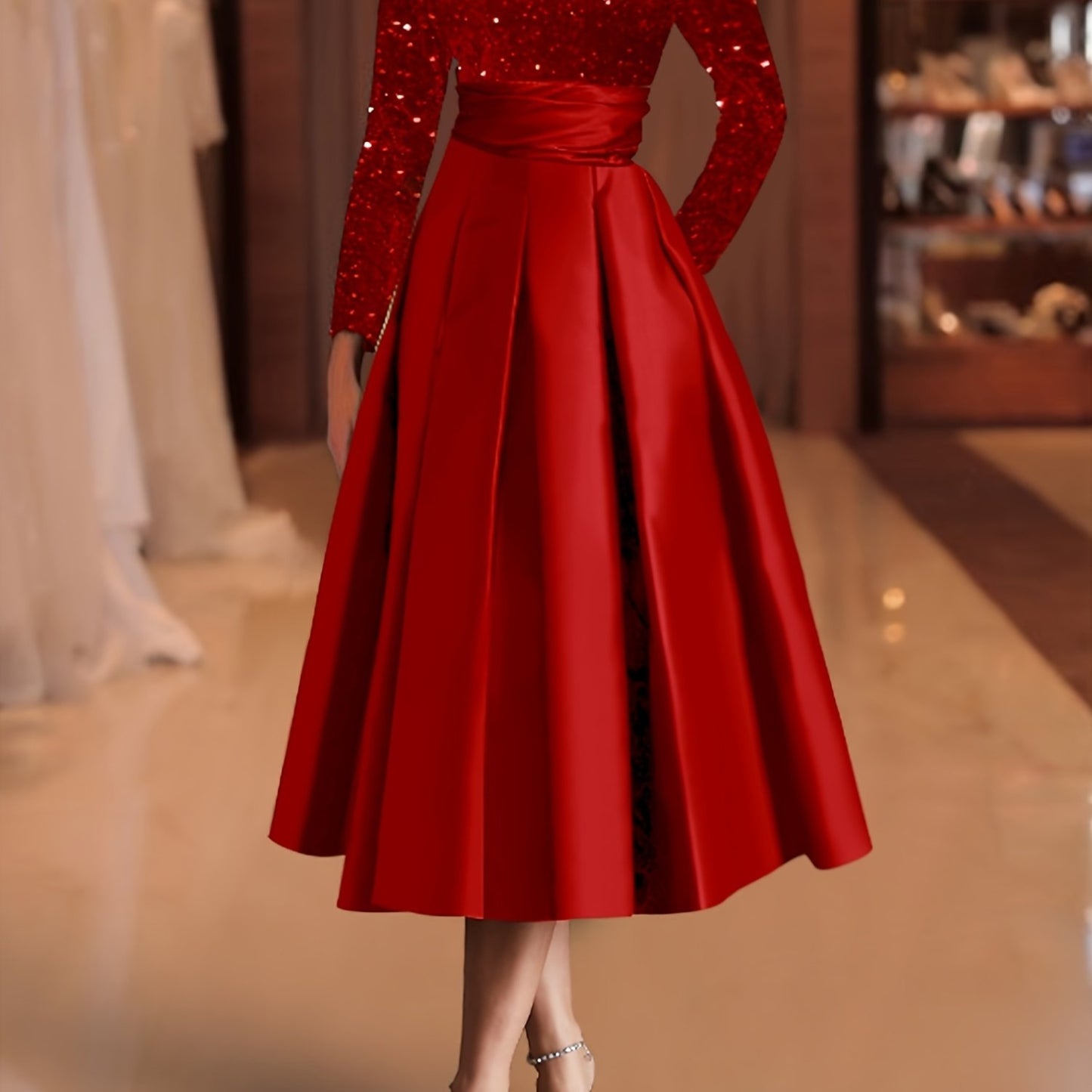 Elegant Satin Midi Dress for Women, Velvet