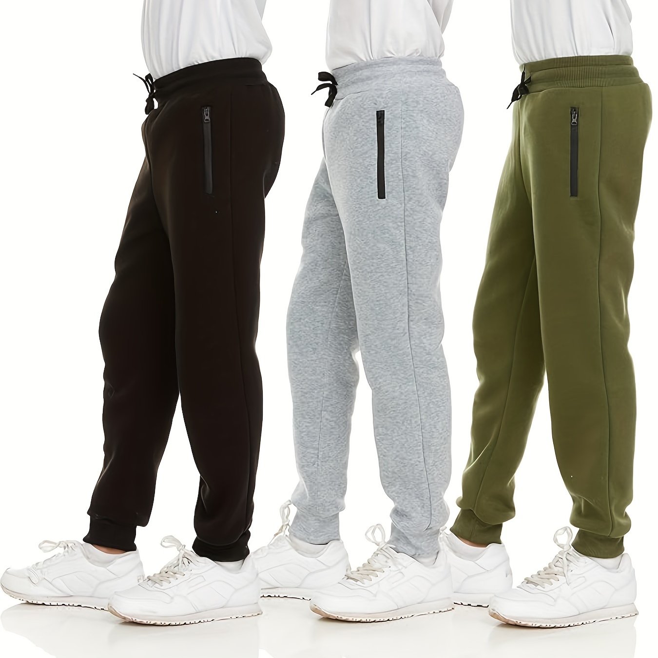 3-Pack Boys' Trousers With Zippered Pockets With Drawstrings,