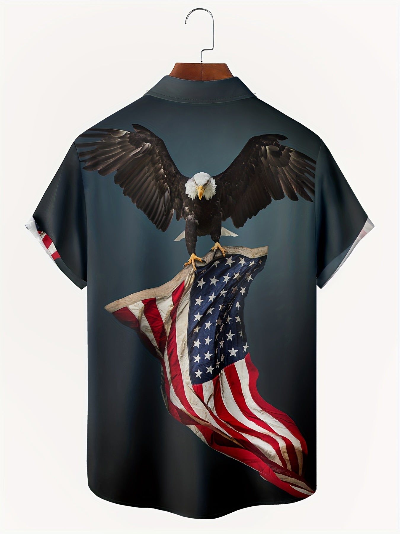 Men's 3D American Flag & Eagle Graphic Print Shirt For Summer, Hawaiian Style Short Sleeve Beach Shirt For Big & Tall Guys, Plus Size