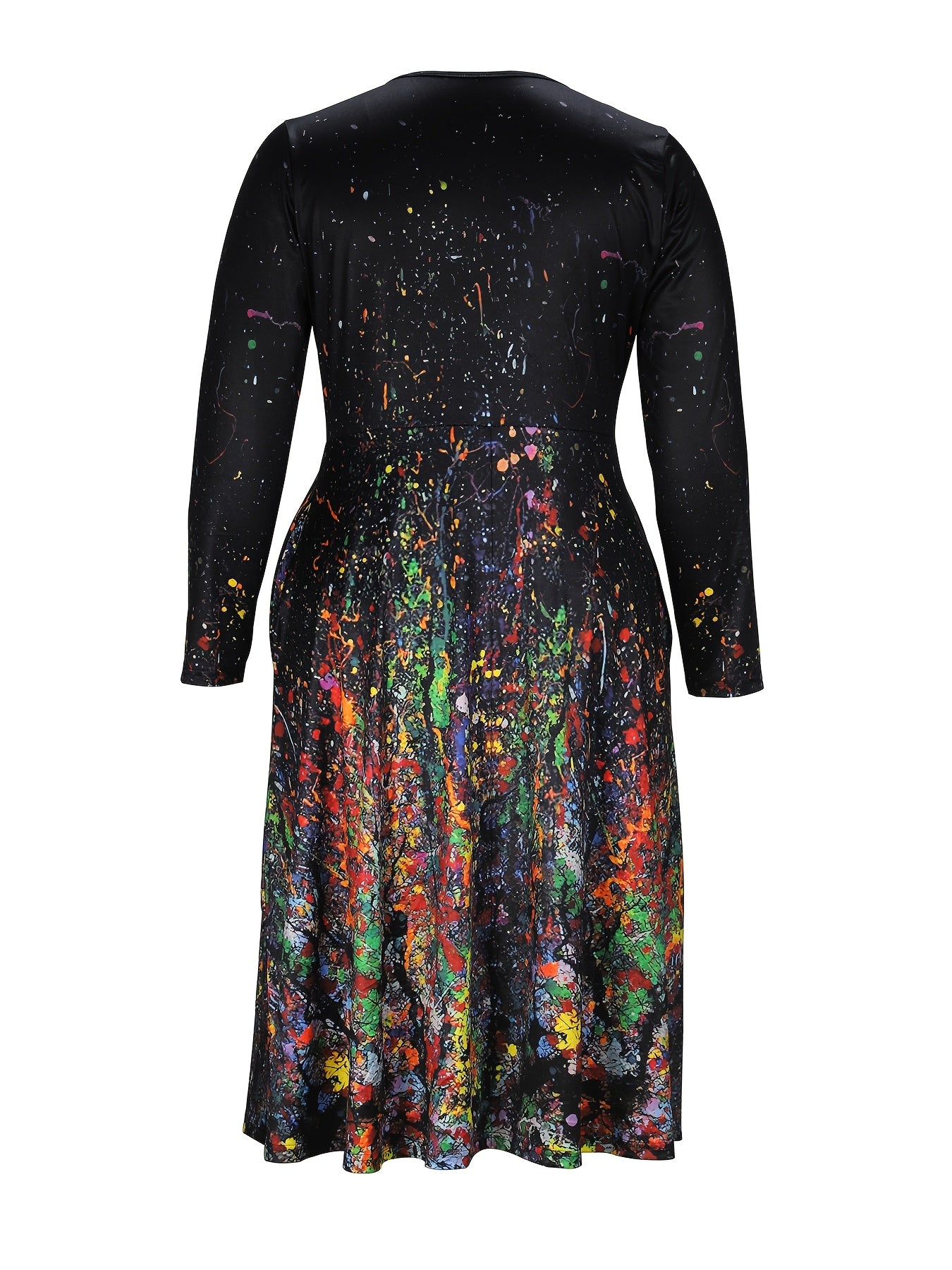 Women's Plus Size Floral Print Long Sleeve Round Neck Dress with Pockets