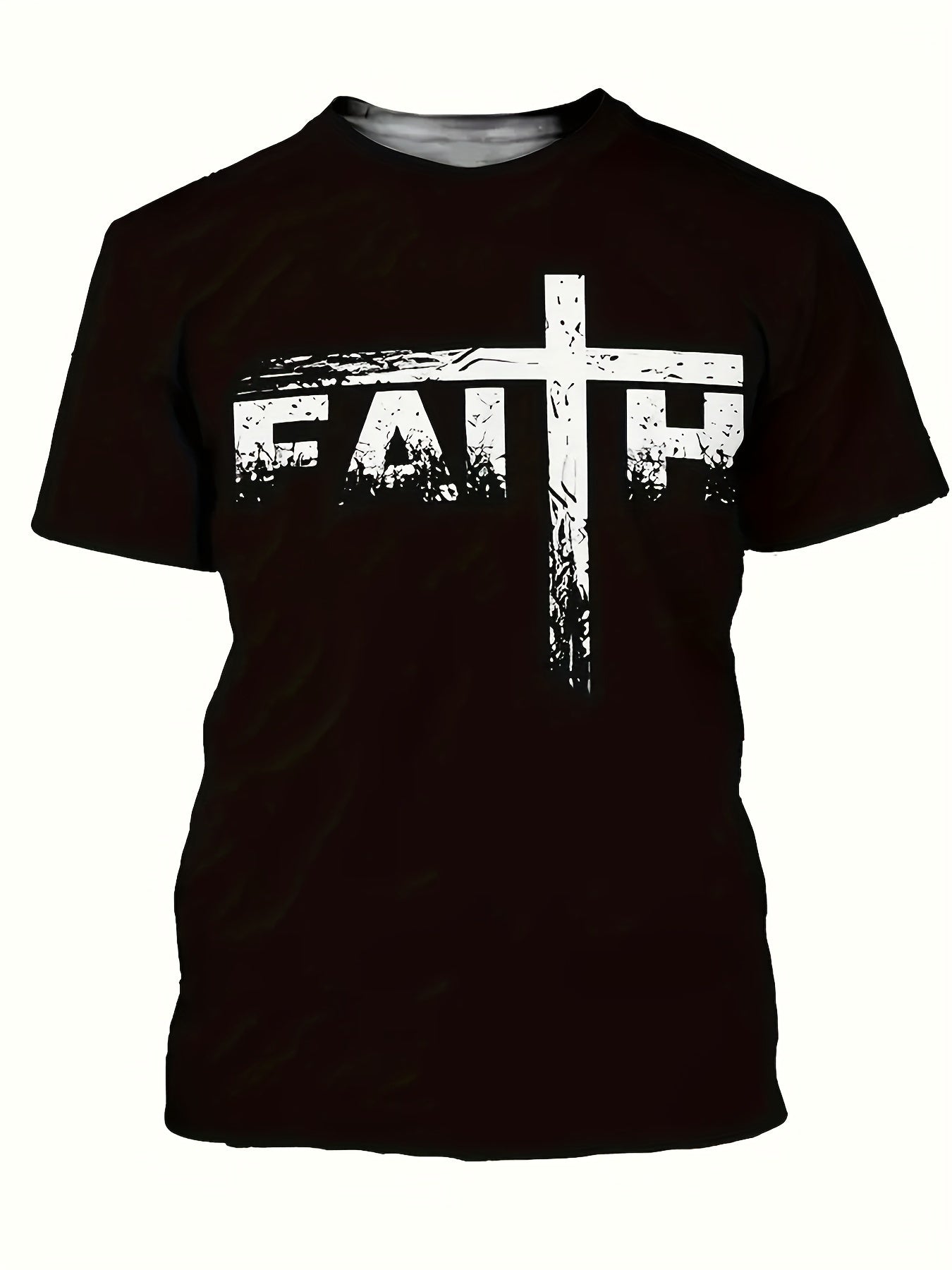 Men'S Casual Crew Neck T-Shirt with Digital Print "FAITH" Cross Design,