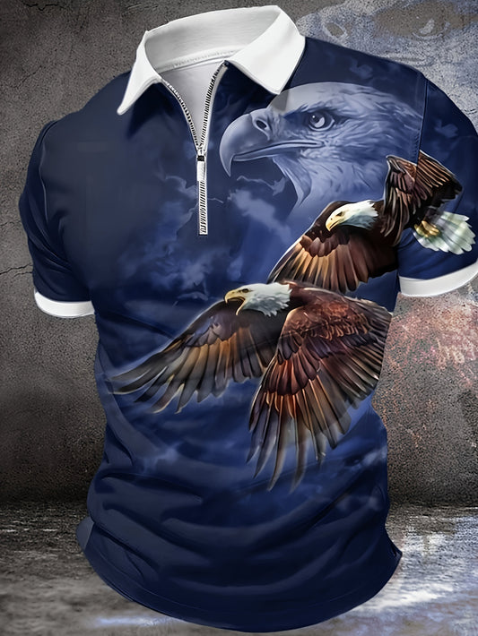 Men's Eagle Print Shirt - Casual & Formal, Short Sleeve, Breathable Polyester, Summer Wear